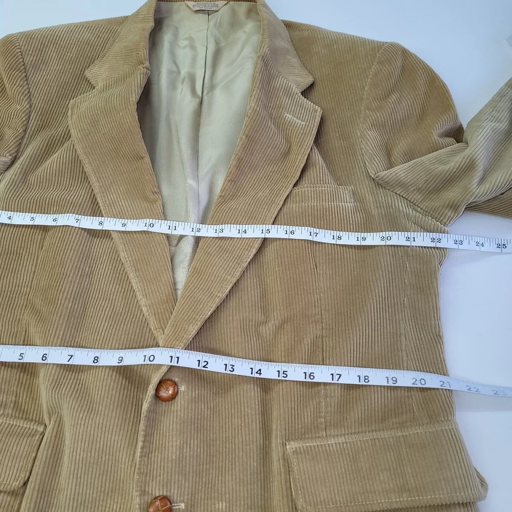 Vintage Mens Corduroy Blazer Camel‎ Sport Coat 44R Brown Elbow Patches Burdines